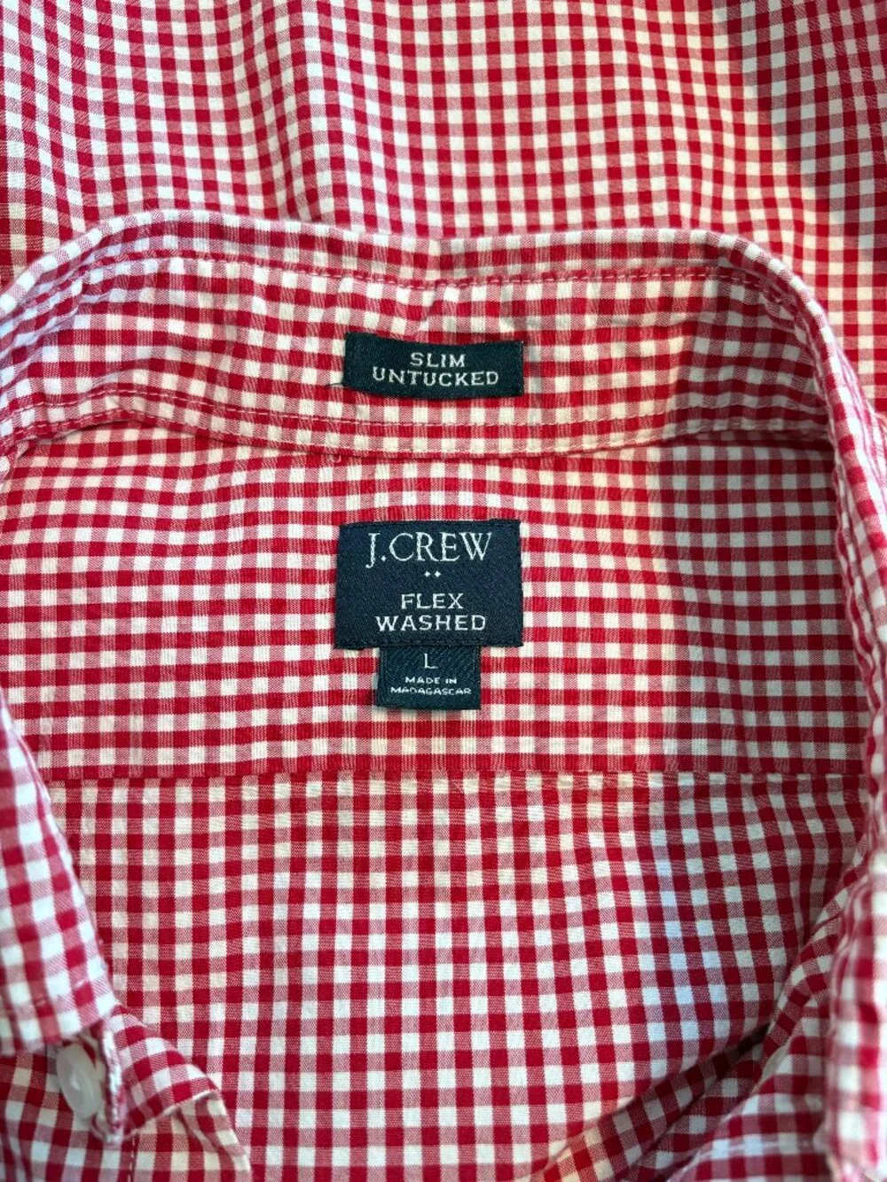 J. Crew Flex Washed red gingham button-down shirt, men's L, slim untucked